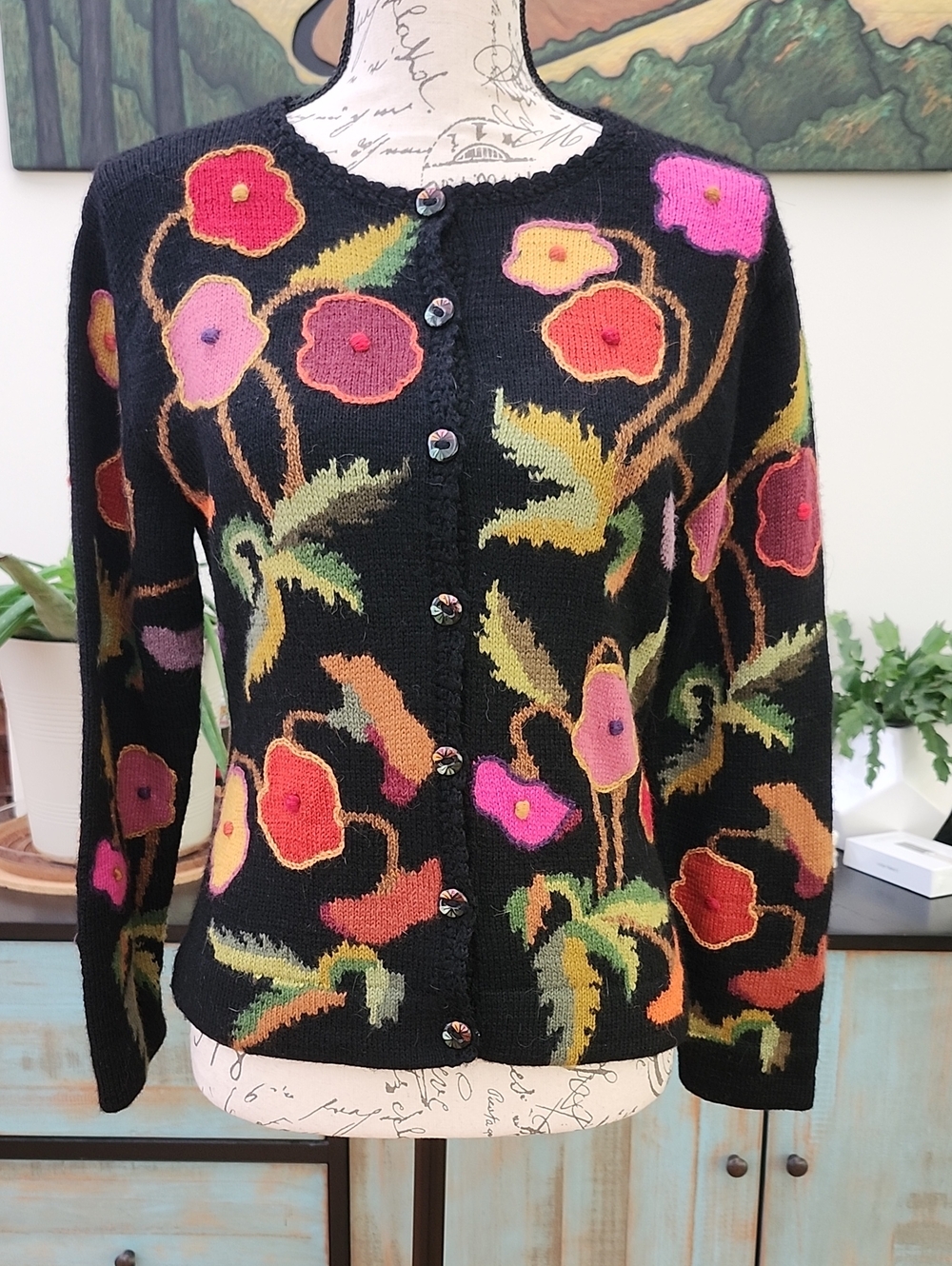 Tabask Artisan Alpaca Blend Floral Cardigan Sweater - Soft Knit